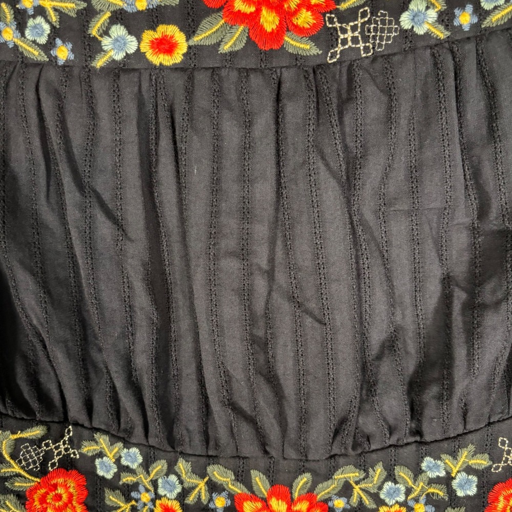 ROOLEE Black Floral Embroidered Cotton Button Front Midi Dress XXS NWT Cottage - Picture 7 of 14